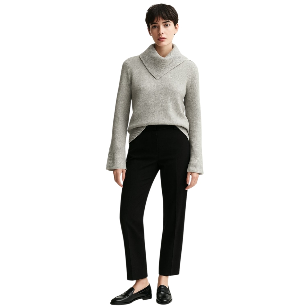 LOFT Light Gray Sweater with an  Asymmetrical Collar and a Flared Sleeve